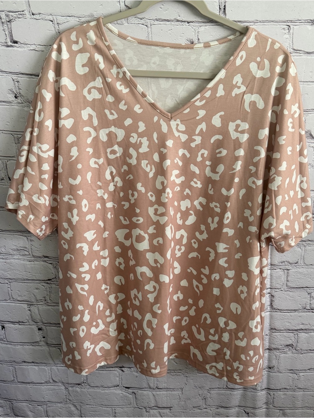 Women’s V-Neck Tan Leopard Print Top